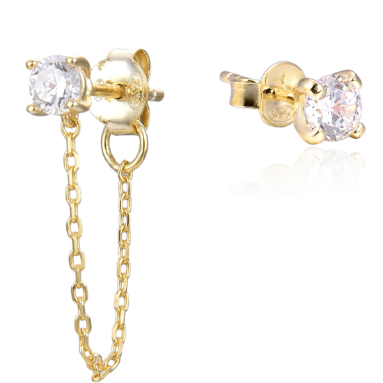 Gena.paris 'Stone' Women's 925 Sterling Silver Stud Earrings - Gold GBO1531-Y - Image 1