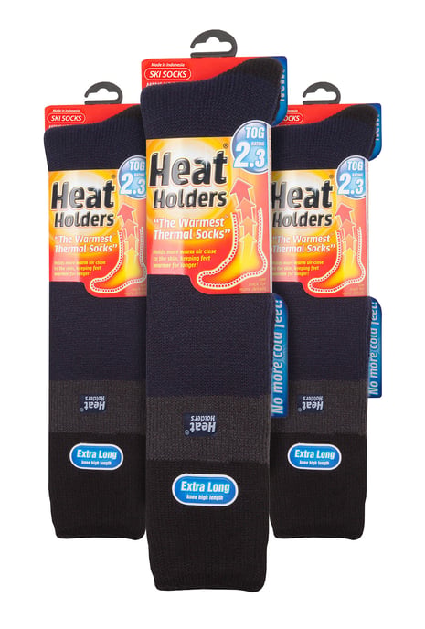 Calcetines térmicos de esquí a rayas para hombre | Calcetines extra largos de alta calidad - Azul marino / Negro - Image 2
