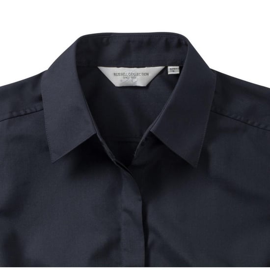 Russell Collection Ladies 3/4 Sleeve Poly-Cotton Easy Care Fitted Poplin Shirt (French Navy) - Image 4