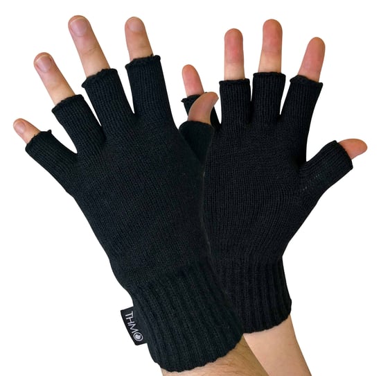 THMO - Hombres Negro 3M Thinsulate Aislamiento Forrado Guantes sin dedos - Image 1