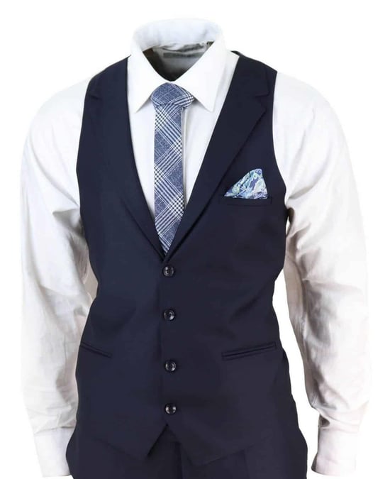 Mens 3 Piece Suit Plain Navy Classic Tailored Fit Smart Casual 1920s Formal