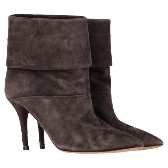 Aquazzura Folded Ankle Heeled Boots in Brown Suede - Image 2