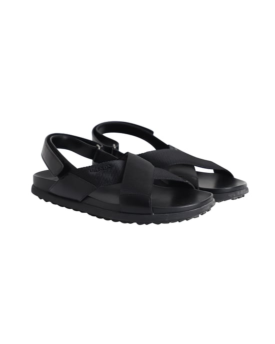 Prada Logo Strap Crisscross Sandals in Black Leather - Image 3