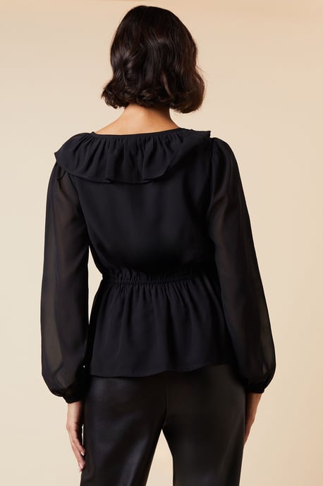Ruffle Front Long Sleeve Blouse