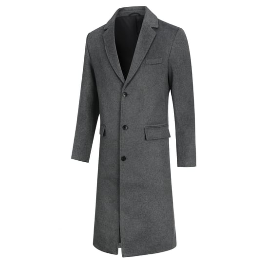 Men's Knee-Length Winter Wool Coat Slim Fit Turn-Down Collar Business Coats Gray - Image 2