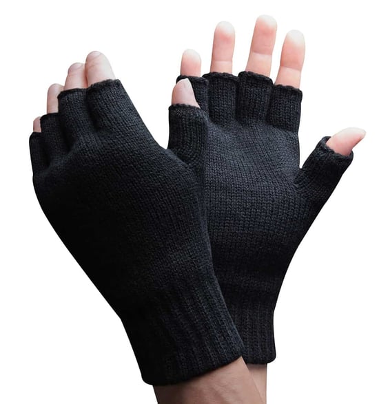 Hombres 3M Thinsulate 40 gramos de aislamiento térmico Negro Guantes sin dedos - Image 1
