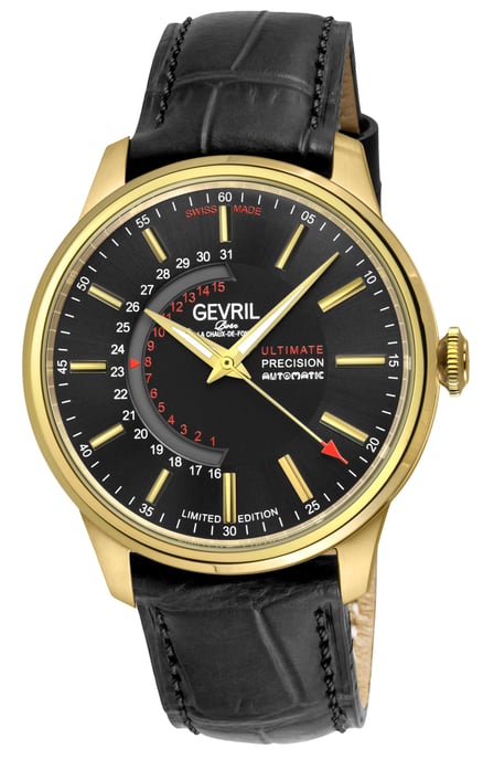 Reloj para hombre Gevril Guggenheim Sellita SW220 con rueda de fecha personalizada, hecho a mano en auténtica piel de cuero negra italiana. - Image 1