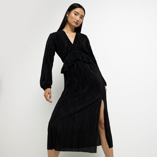 River Island Womens Midi Dress Black Long Sleeve
