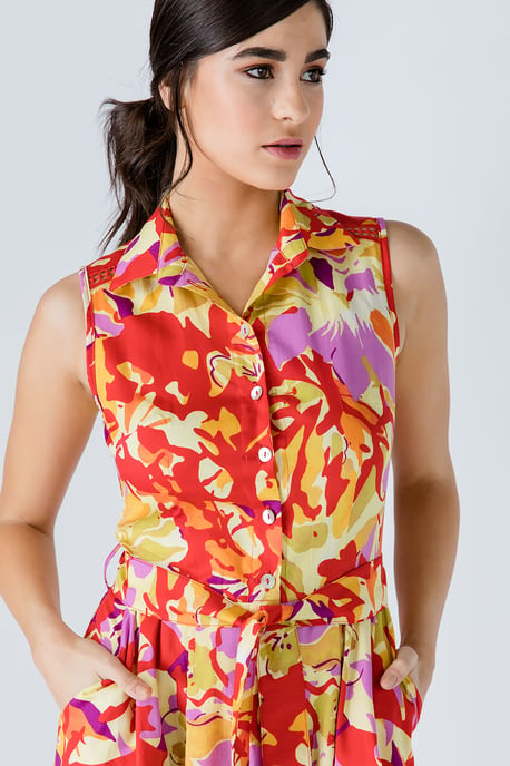 Vestido de estampado multicolor con detalles de botones - Image 6