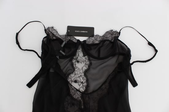 Top de Lencería Babydoll de Encaje de Seda Negra de Dolce & Gabbana - Image 6