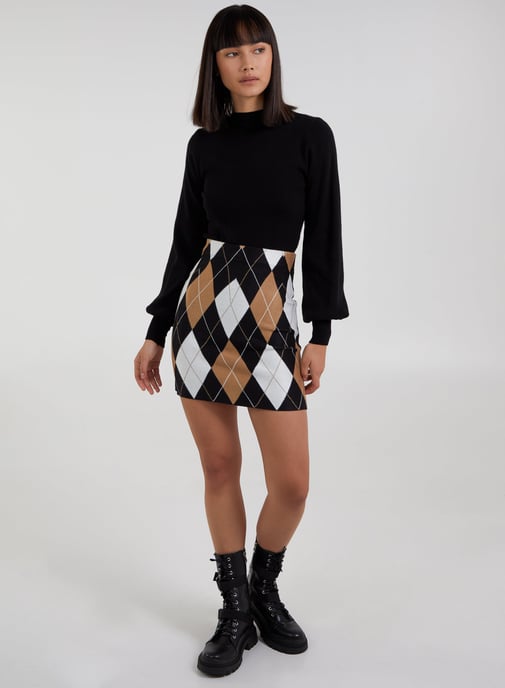 Knitted Argyle Check Mini Skirt