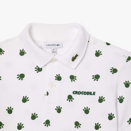 Boy's Lacoste Juniors Piqué Print Polo Shirt in White