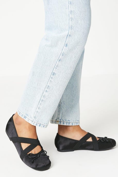 Faith: Margo Satin Bow Cross Strap Ballet Pumps