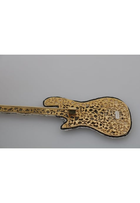 Dolce & Gabbana Women's Gold Brass Beaded Guitar Pin Accessory Brooch