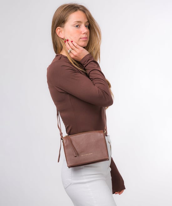'Niki' Dark Tan Nappa Leather Cross Body Bag