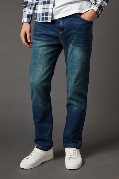 Dark Vintage Wash Stretch Straight Jeans