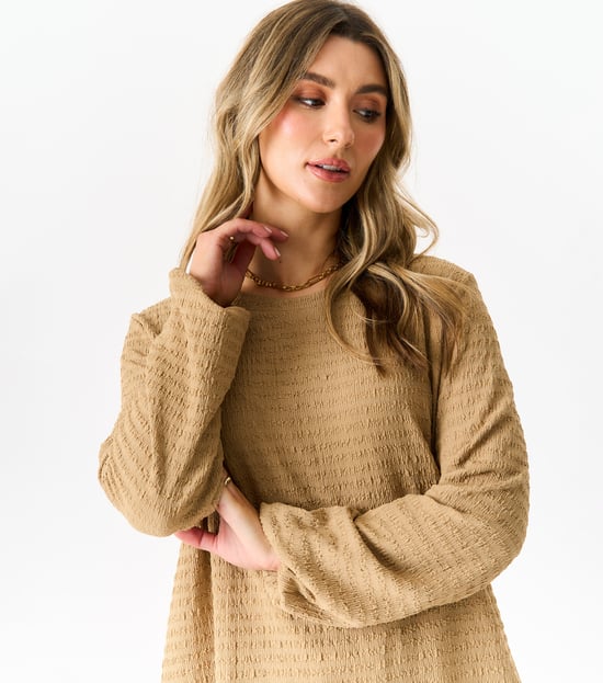 Textured Long Sleeves Oversized Top