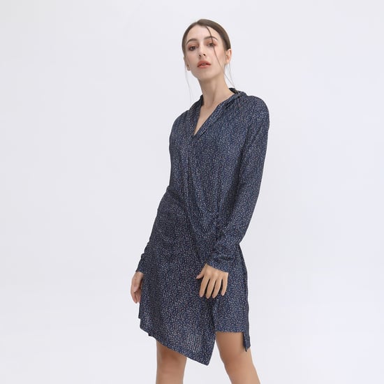 Short velvet dress with draped effect and Liberty print - Image 1