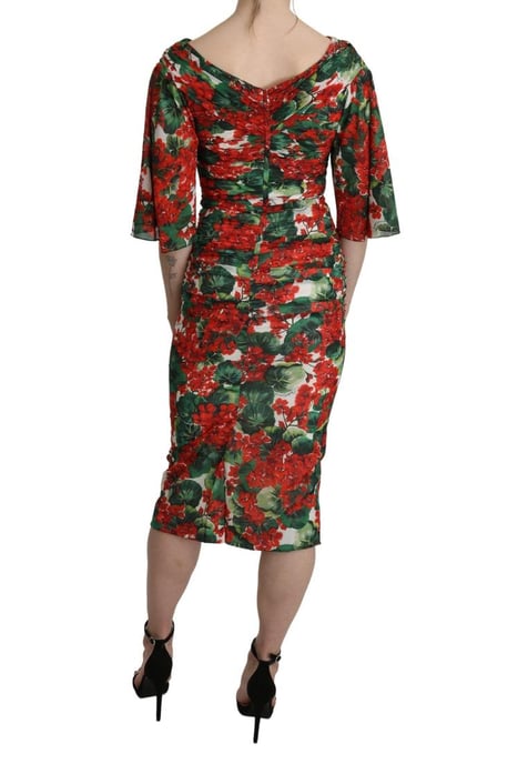 Vestido midi entallado de seda elástica con flores rojas para mujer de Dolce & Gabbana - Image 4