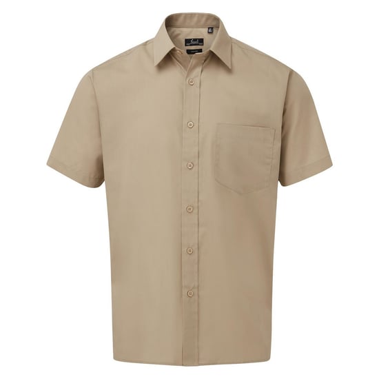 Premier Mens Short Sleeve Poplin Shirt (Khaki) - Image 1