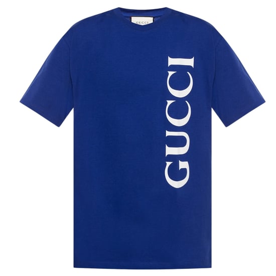 Gucci Large Vertical Brand Logo Regular Fit Blue T-Shirt