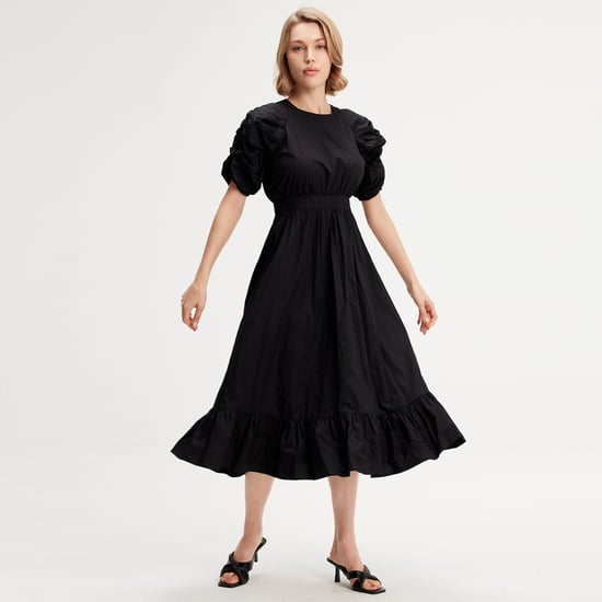 Trapeze Dress With Puffed Sleeves