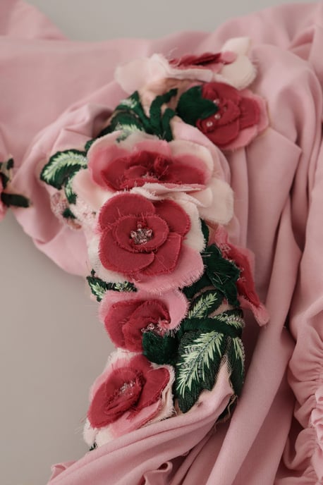 Vestido de Mujer Asimétrico con Flores Rosa Adornado de Dolce & Gabbana - Image 6