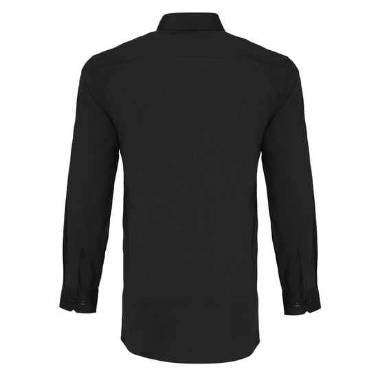 Premier Mens Long Sleeve Fitted Poplin Work Shirt (Black) - Image 2