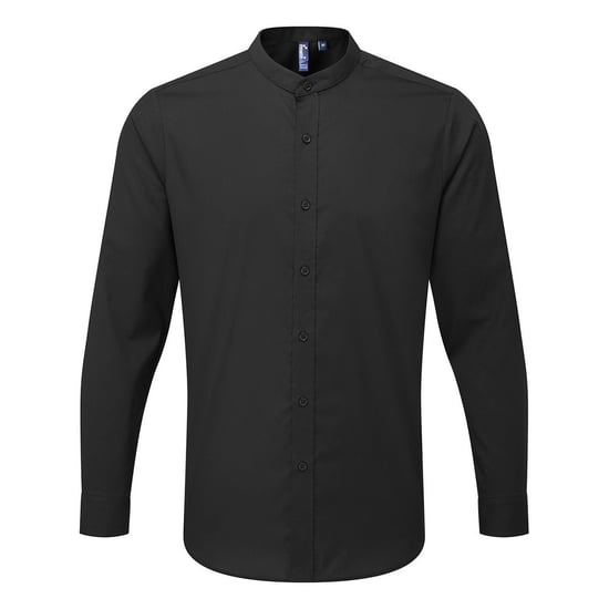 Premier Mens Banded Collar Long-Sleeved Formal Shirt (Black) - Image 1