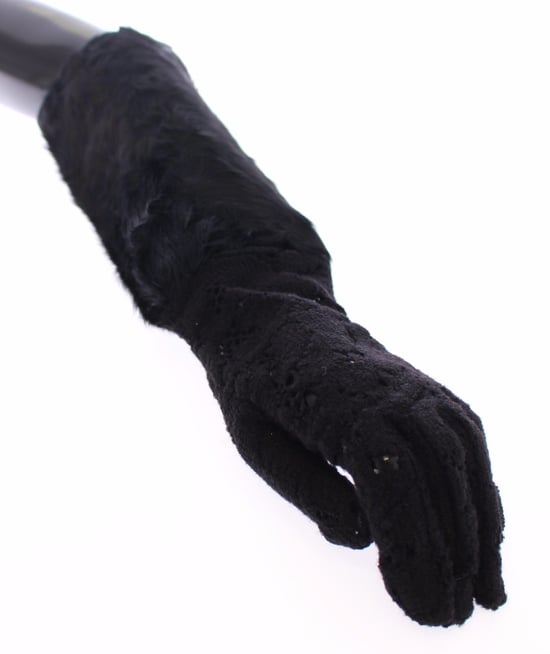 Guantes para mujer de piel de cordero y lana con encaje negro de Dolce & Gabbana - Image 4