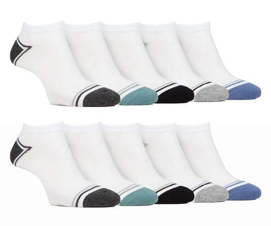 10 Pairs Mens Bamboo Trainer Socks | Farah | Striped Cushioned Ankle Socks - White - Image 1
