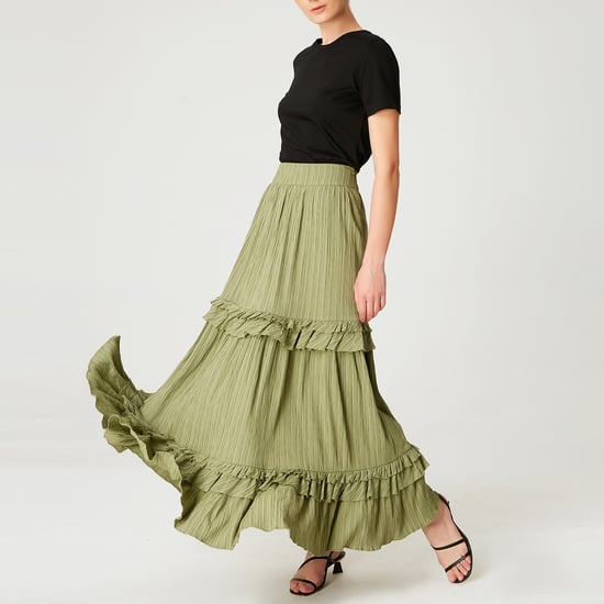 Long pleated skirt with tiered ruffles - Image 1