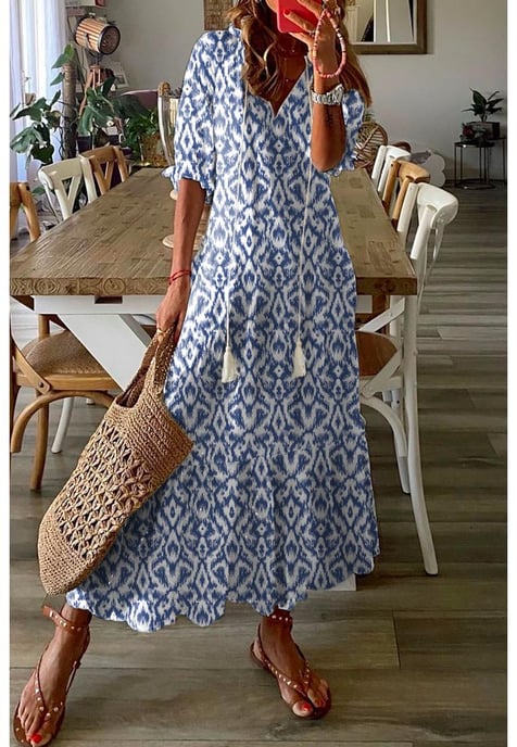 Vestido Maxi de Impresión Geométrica para Mujer en Azul Cielo - Image 1