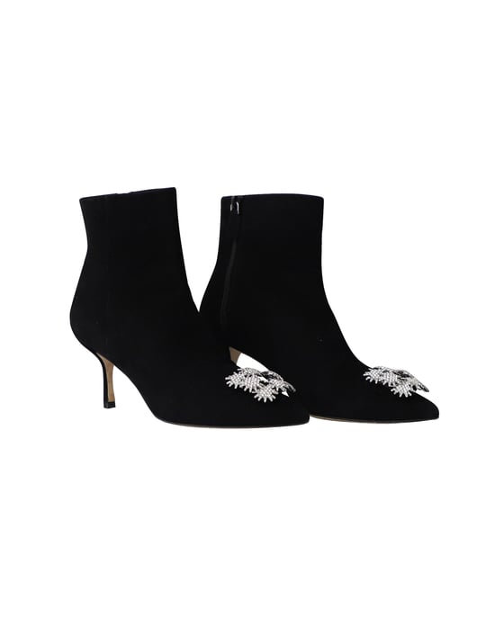 Stuart Weitzman Crystal Buckle Kera Ankle Boots in Black Suede - Image 3