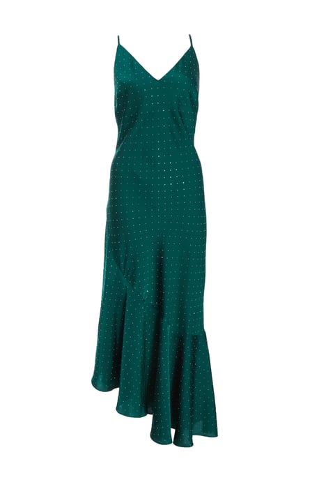 Bottle Green Satin Asymmetric Midaxi Dress