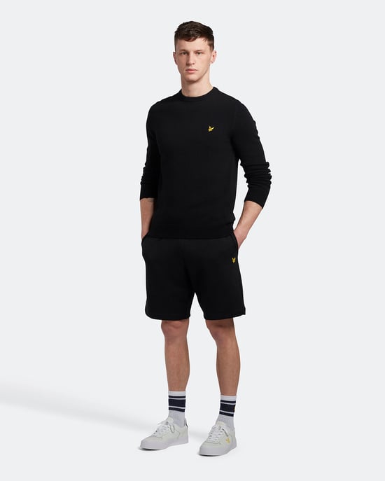 Jersey de mezcla de jaspeado en negro azabache de lana de cordero con cuello redondo de Lyle & Scott - Image 2