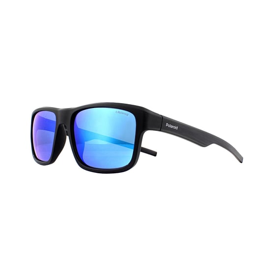 Polaroid Rectangle Mens Matte Black Grey Blue Mirror Polarized Sunglasses