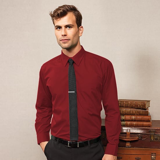 Premier Mens Premier Poplin Long-Sleeved Formal Shirt (Burgundy) - Image 2