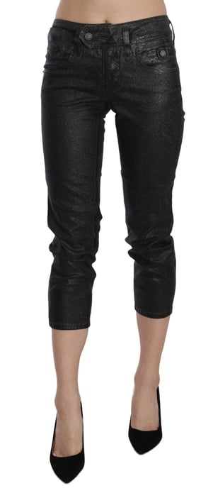 Pantalones de mezclilla recortados de mujer John Galliano, negro lavado, de cintura media y pierna ajustada. - Image 1
