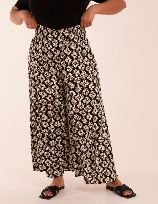 Curve Shirred Wide Leg Aztec Trouser