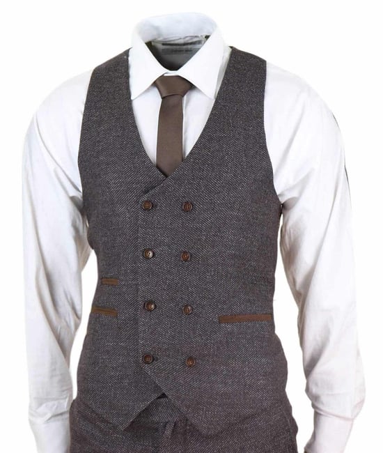Traje de tres piezas de lana marrón para hombre, cruzado, de tweed, Peaky Blinders, años 20 - Image 4