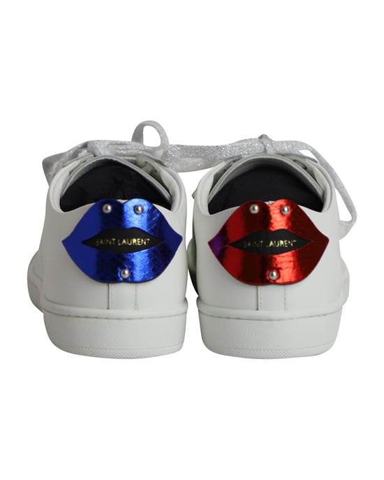 Saint Laurent Lips Classic Court Sneakers in White Leather - Image 4