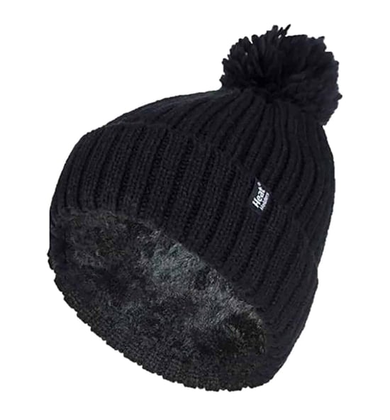Señoras acanalado manguito térmico aislado invierno Pom Pom Bobble Hat - Image 1