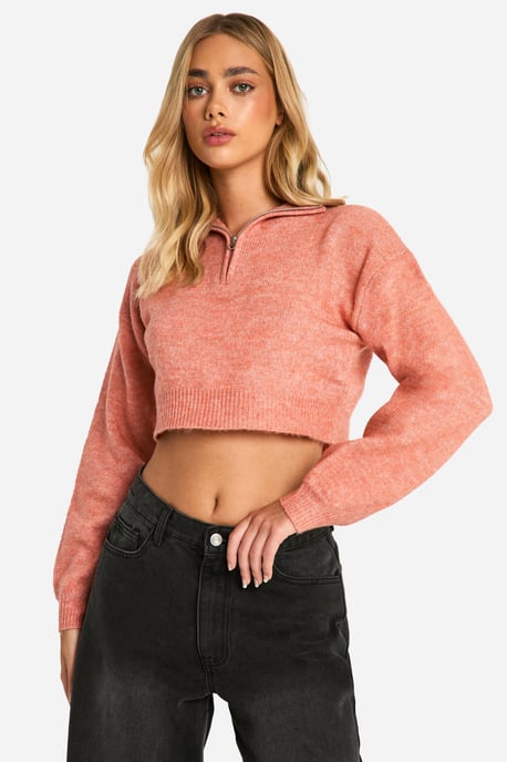 Soft Knit Half Zip Crop Jumper - Image 1