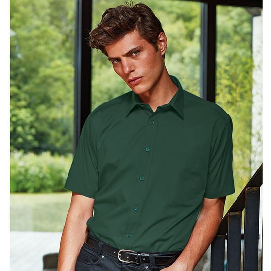 Premier Mens Short Sleeve Formal Poplin Plain Work Shirt (Bottle) - Image 2
