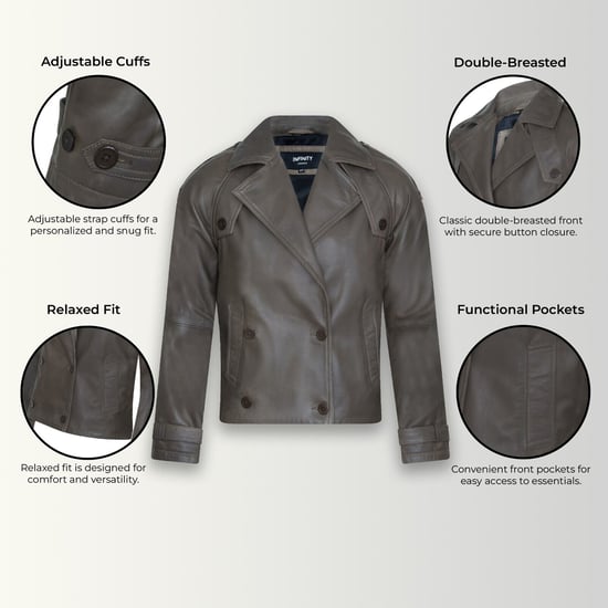 Chaqueta de cuero estilo gabardina corta y holgada para mujer - Canberra - Image 2