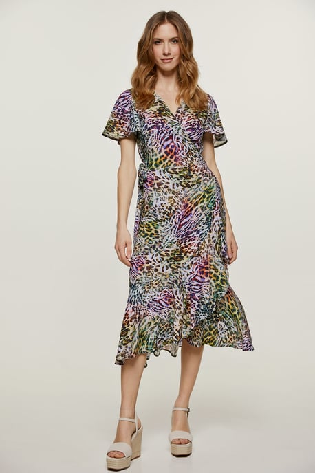 Animal Print Ruffle Detail Wrap Dress