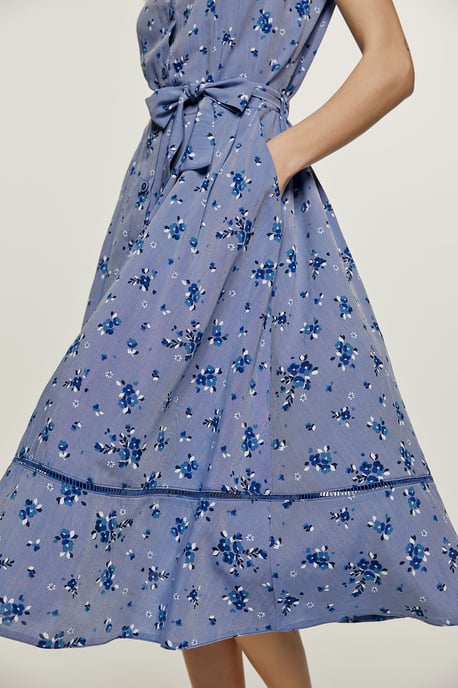 Vestido con detalle de botones florales índigo - Image 3