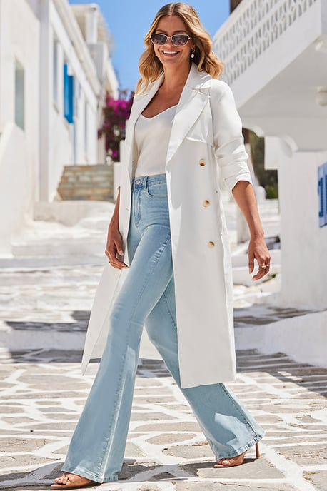 Ivory Longline Belted Trench Coat