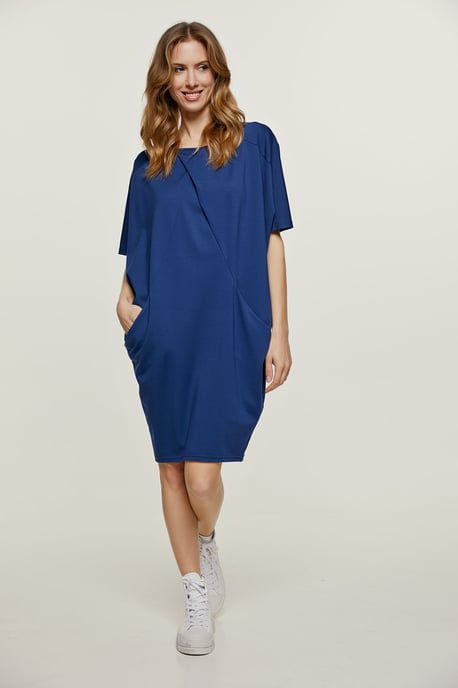 Vestido azul de punto di Roma con mangas murciélago - Image 1